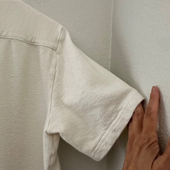 Arket Textured Casual Button Down Shirt Short Sleeve Cotton Ivory Sz XL - Picture 6 of 11